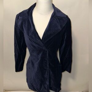 Vintage 80’s Blue Velvet Blazer Button up Collared Jacket Rampage Small